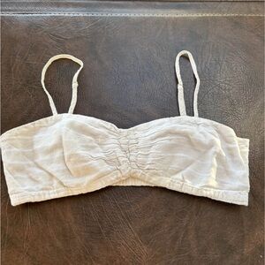 Dynamite cream Ruched Bandeau Bralette size medium linen cotton striped crop top